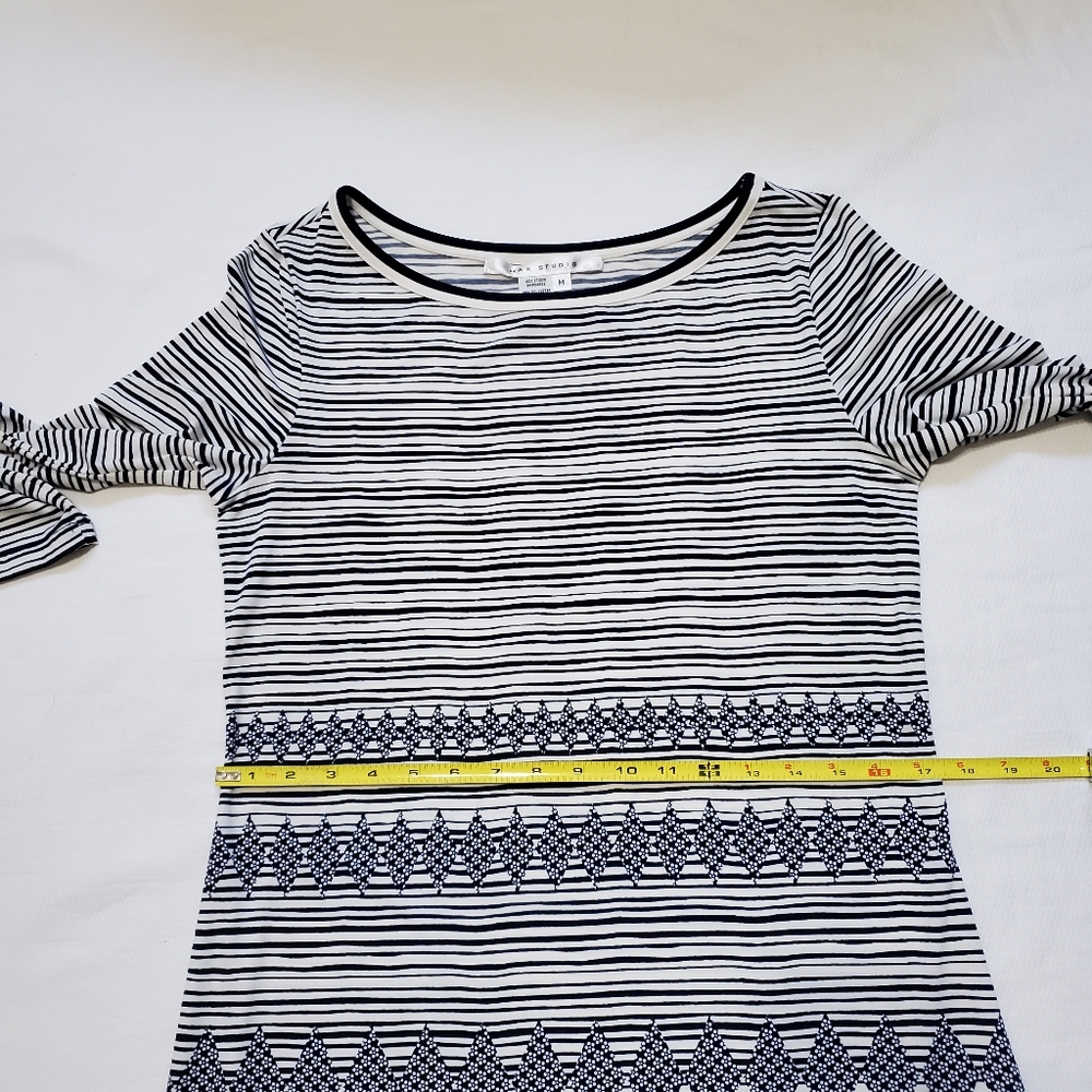 Max Study Navy Multi Stripe Pattern Shift Dress - image 7